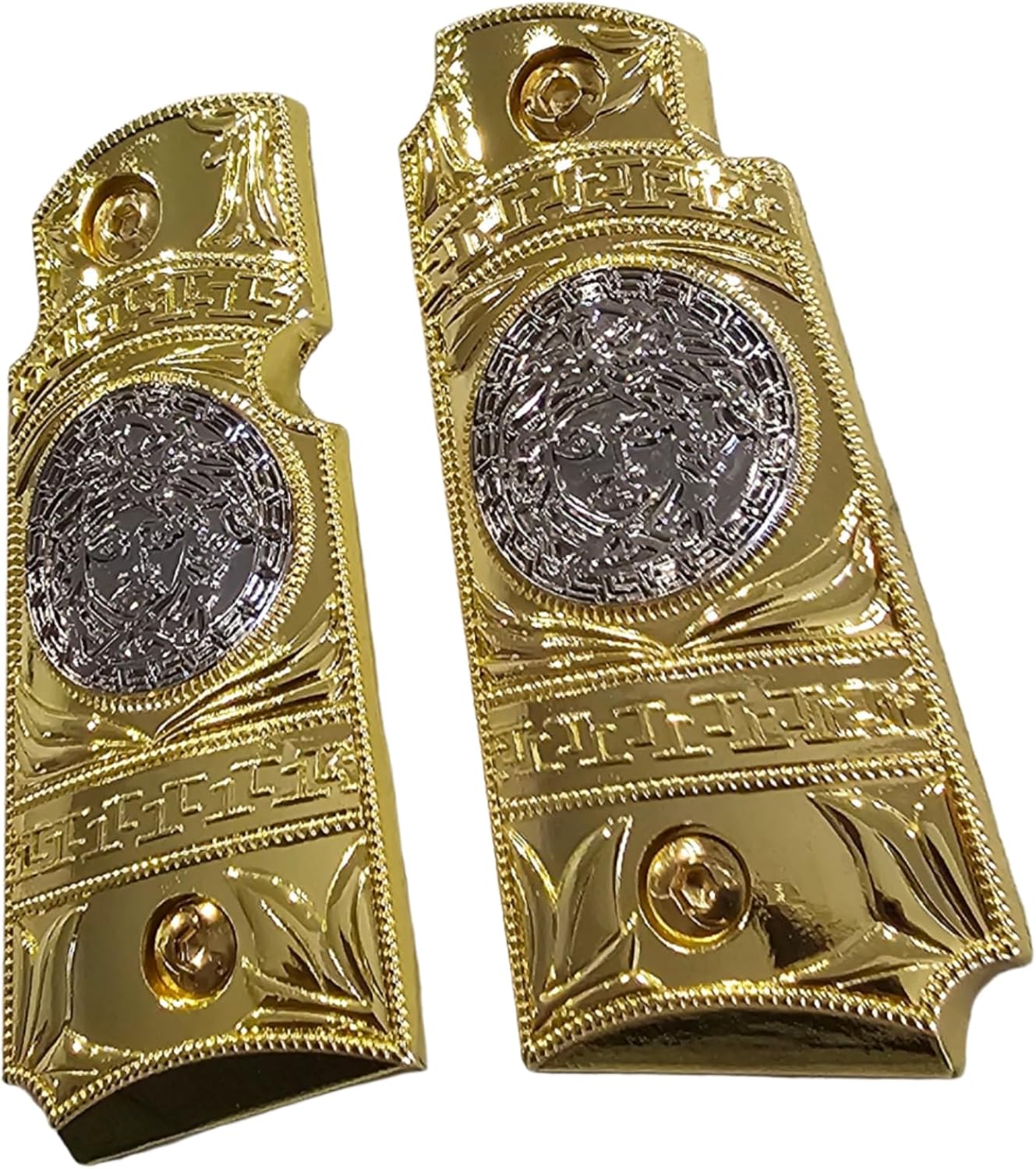 Kimber Micro Carry 380 ACP Metal Grips – Scroll Design with Ambi Cut Gold Nickel