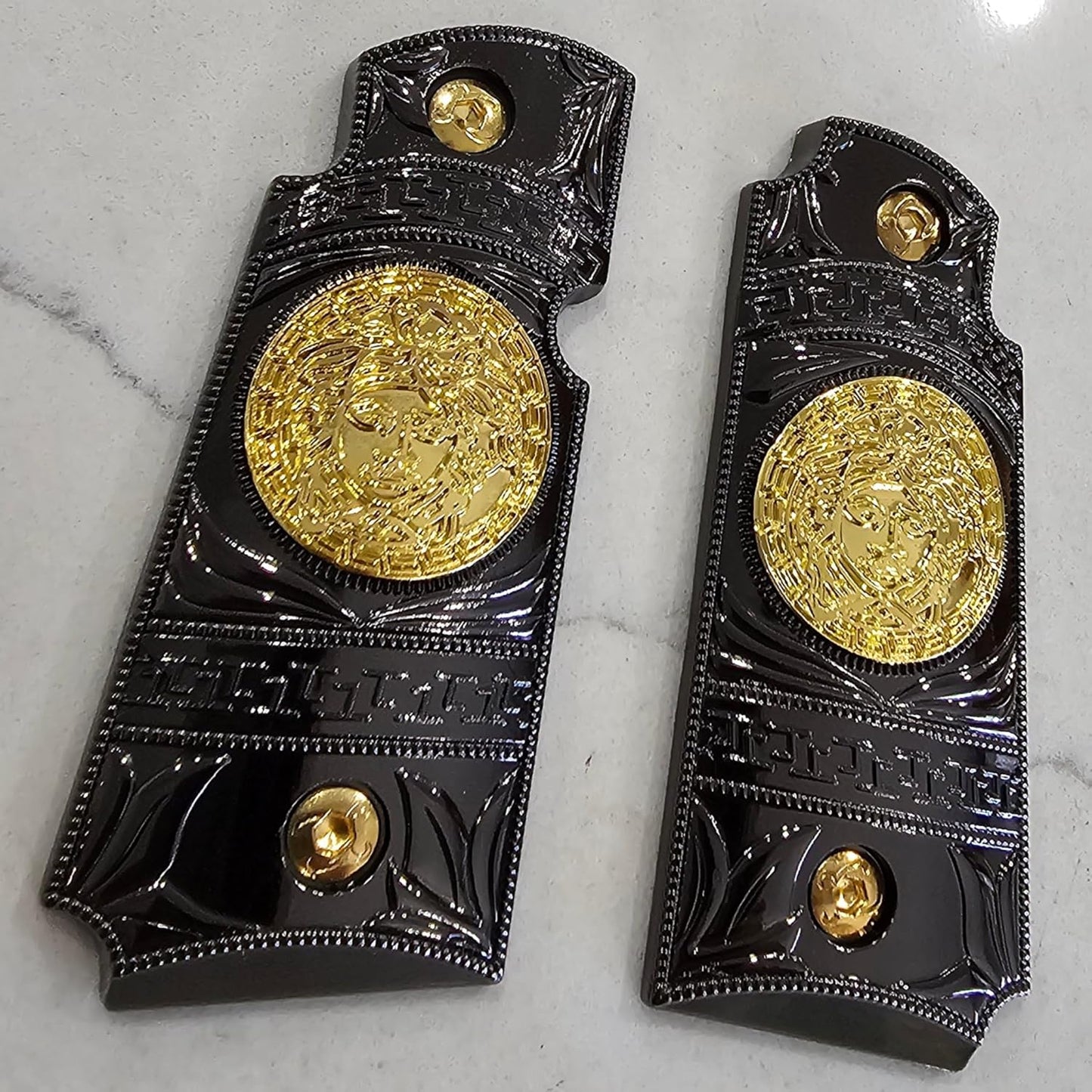 Kimber Micro Carry 380 ACP Metal Grips – Scroll Design with Ambi Cut Black Gold
