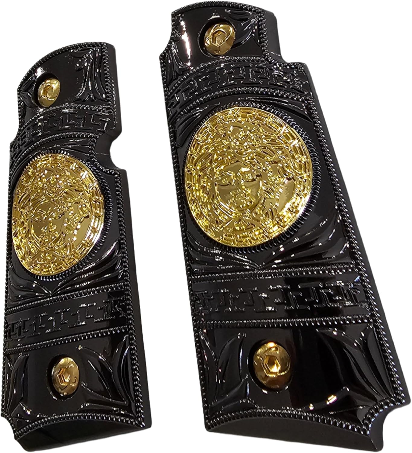 Kimber Micro Carry 380 ACP Metal Grips – Scroll Design with Ambi Cut Black Gold