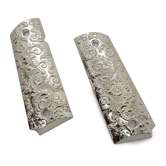 1911 GRIPS FULL SIZE - Metal - Scroll Design W Ambi Safety Nickel #T-SC02