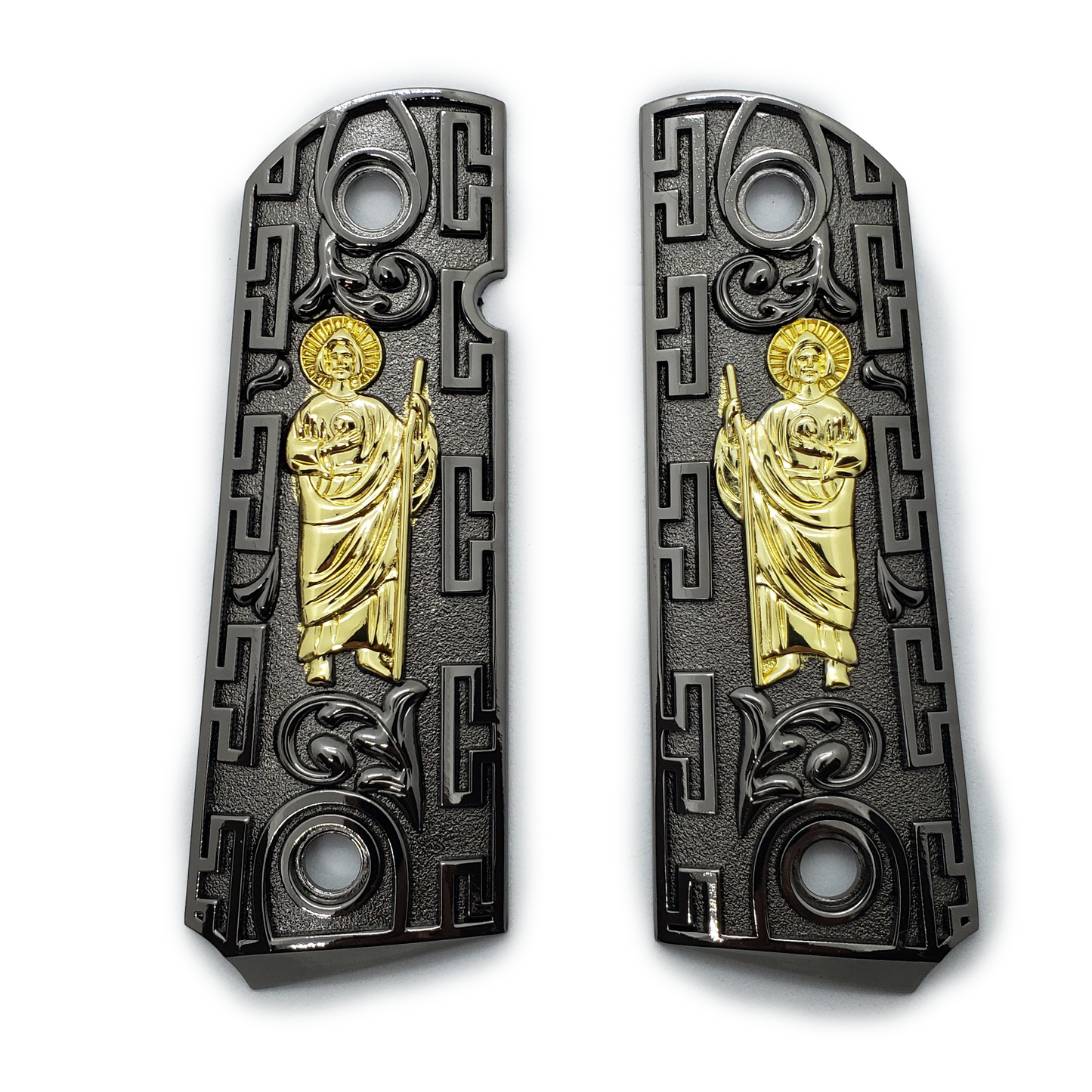 1911 Grips Compact Officer Size St Jude Grips Black Silver