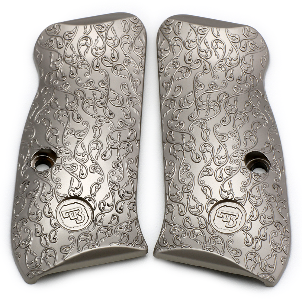 CZ 75 85 Compact Scroll Grips Brushed Nickel