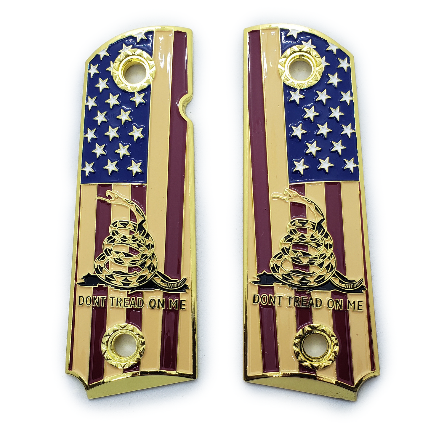 1911 FULL SIZE GRIPS DON'T TREAD ON ME Ambi Cut Nickel With Soft Enamel