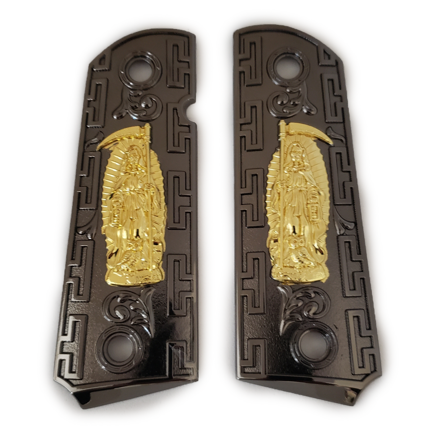 1911 FULL SIZE METAL GRIPS With AMBI CUT Black/Gold J-1911-14
