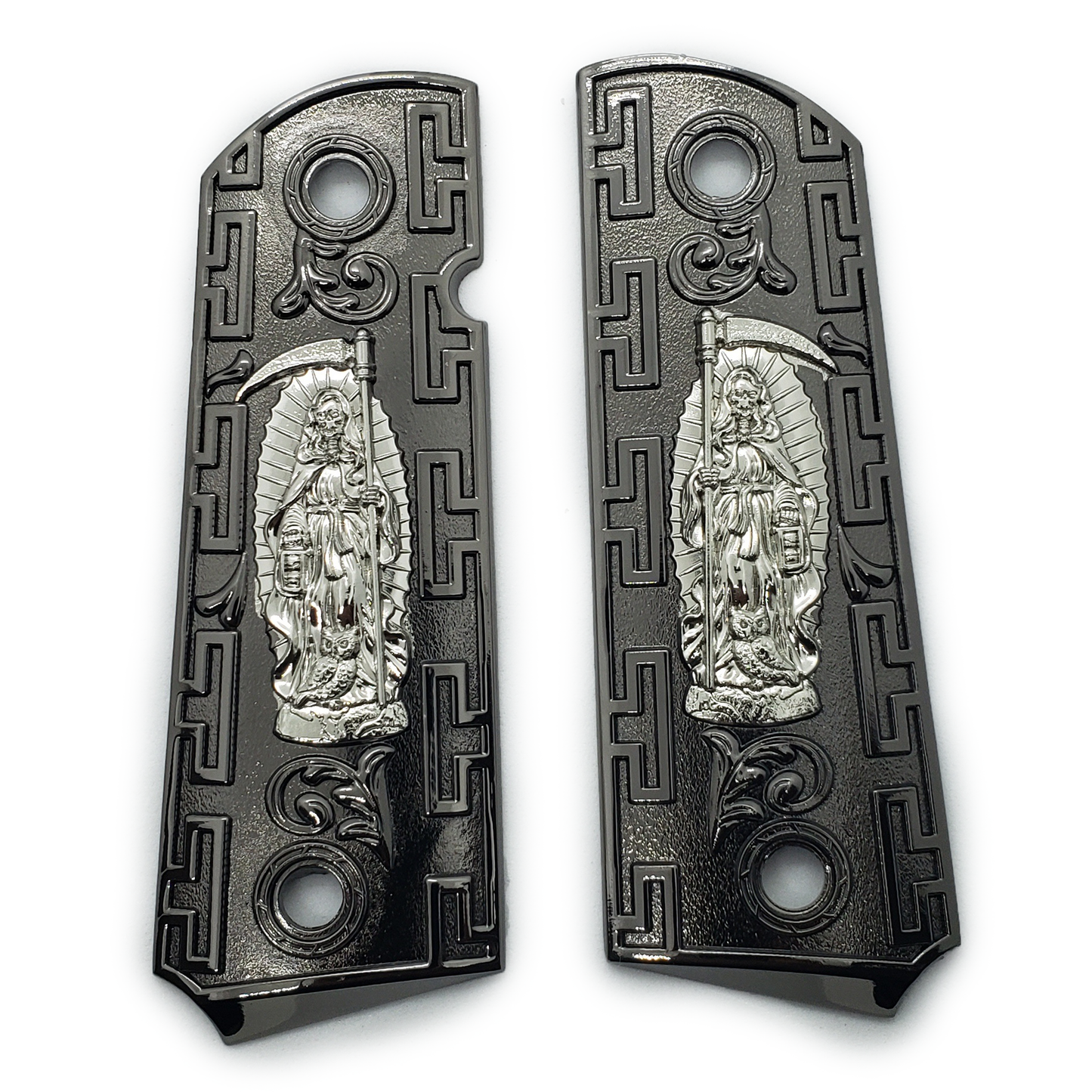 1911 FULL SIZE METAL GRIPS With AMBI CUT Black/Nickel J-1911-14
