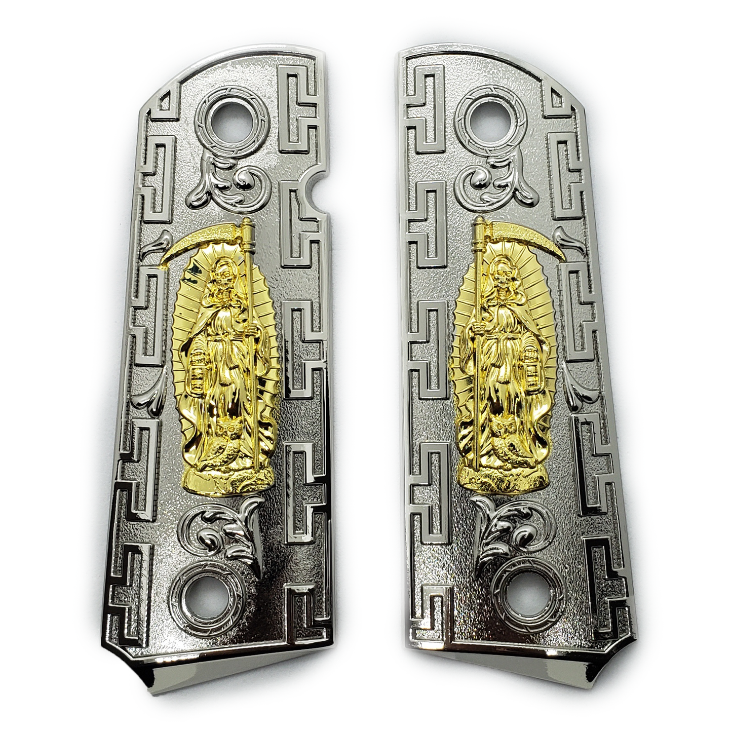 1911 FULL SIZE METAL GRIPS With AMBI CUT Black/Gold J-1911-14