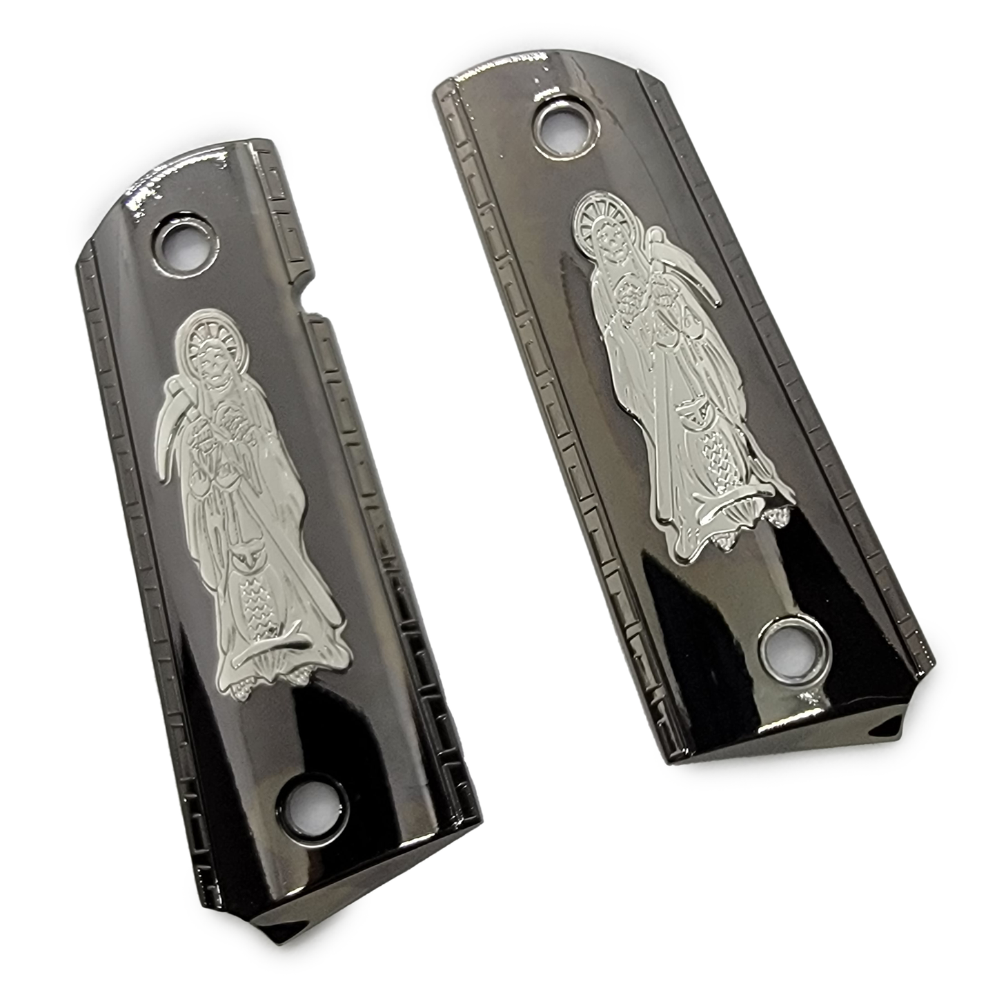 1911 Full Size Metal Grips Grim W Ambi Cut Nickel