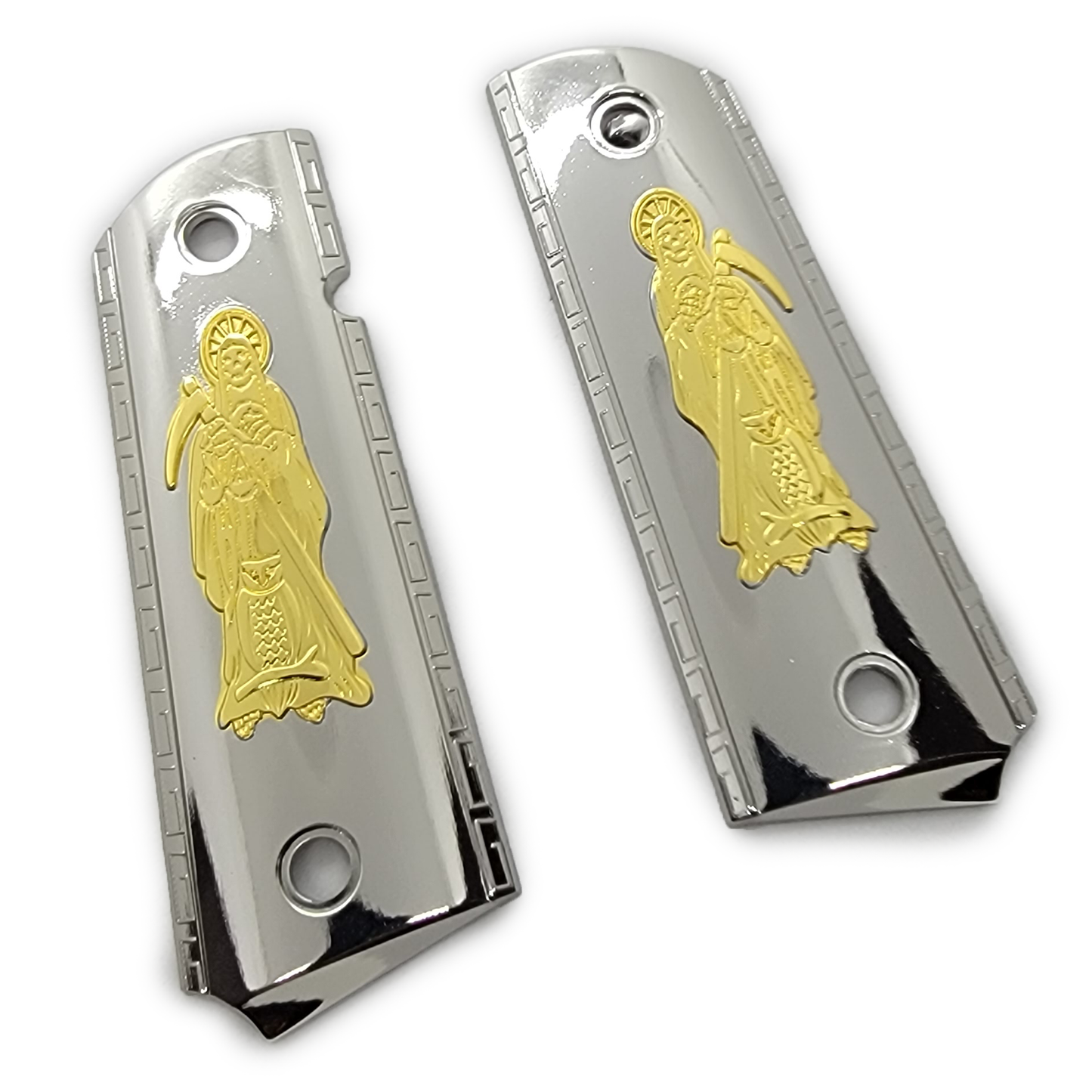 1911 Full Size Metal Grips Grim W Ambi Cut Black Gold