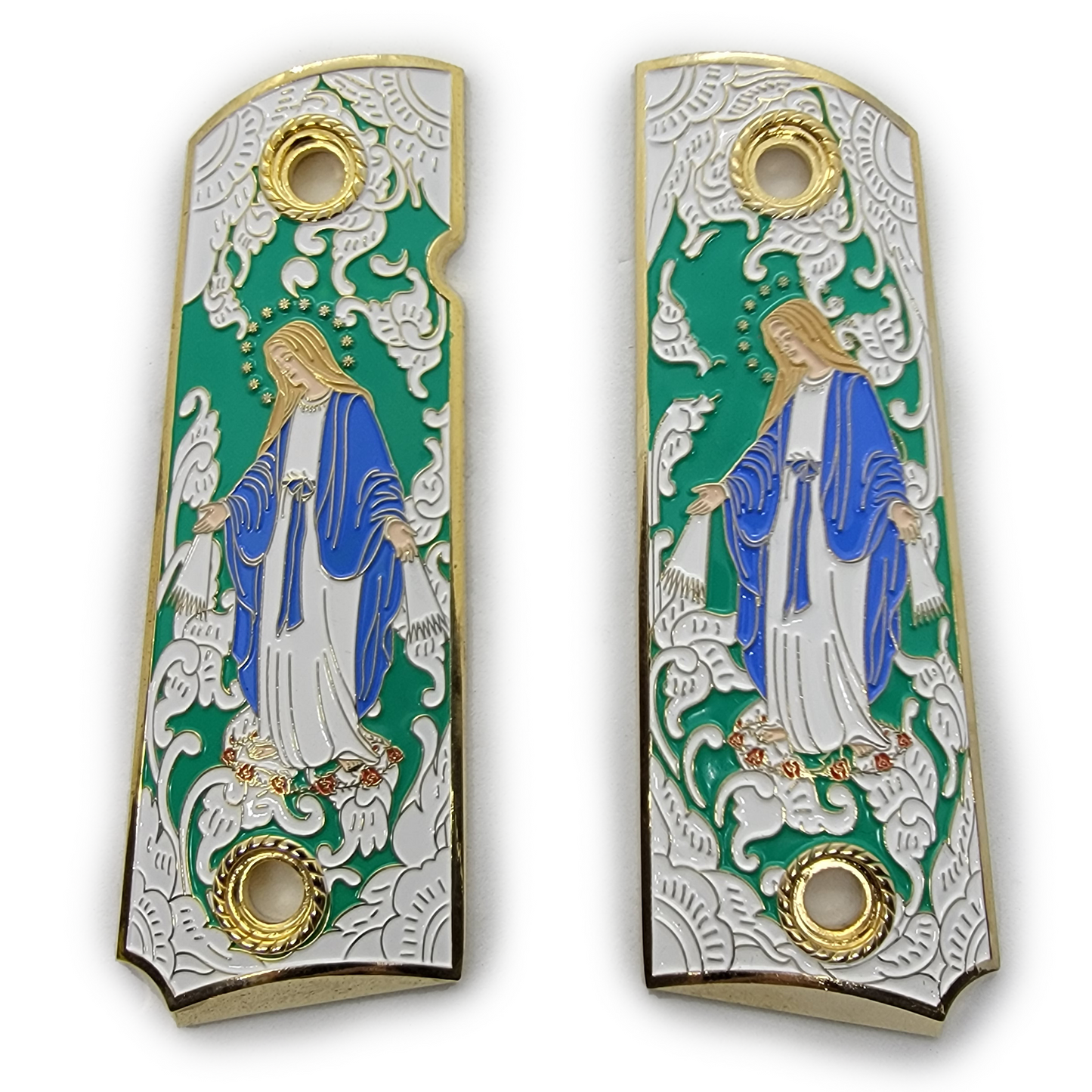 1911 Full Size Virgin Mary Gold Plated Grips W Soft Enamel