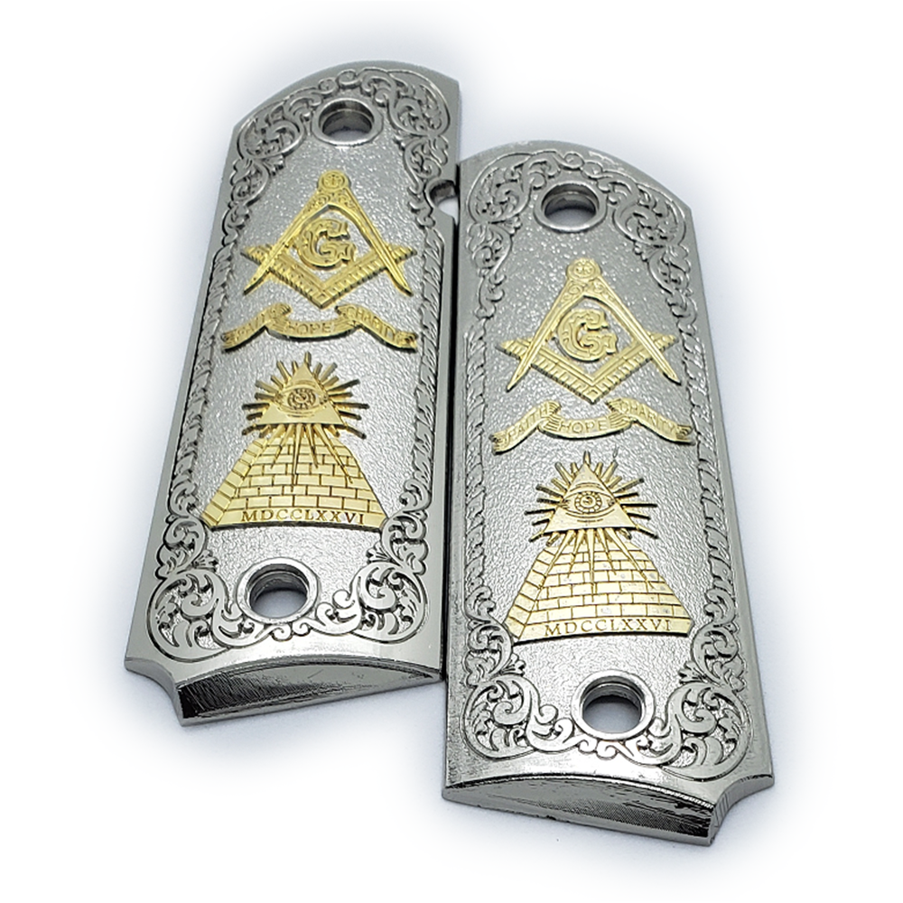 1911 FULL SIZE GRIPS Masonic Black Gold W AMBI CUT