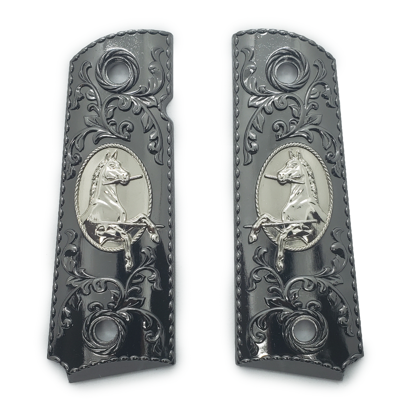 1911 FULL SIZE Rampant - Scroll Grips W Ambi Cut 2 TONES G-AR001