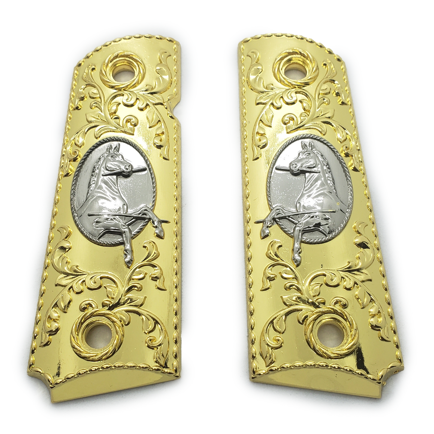 1911 FULL SIZE Rampant - Scroll Grips W Ambi Cut 2 TONES G-AR001