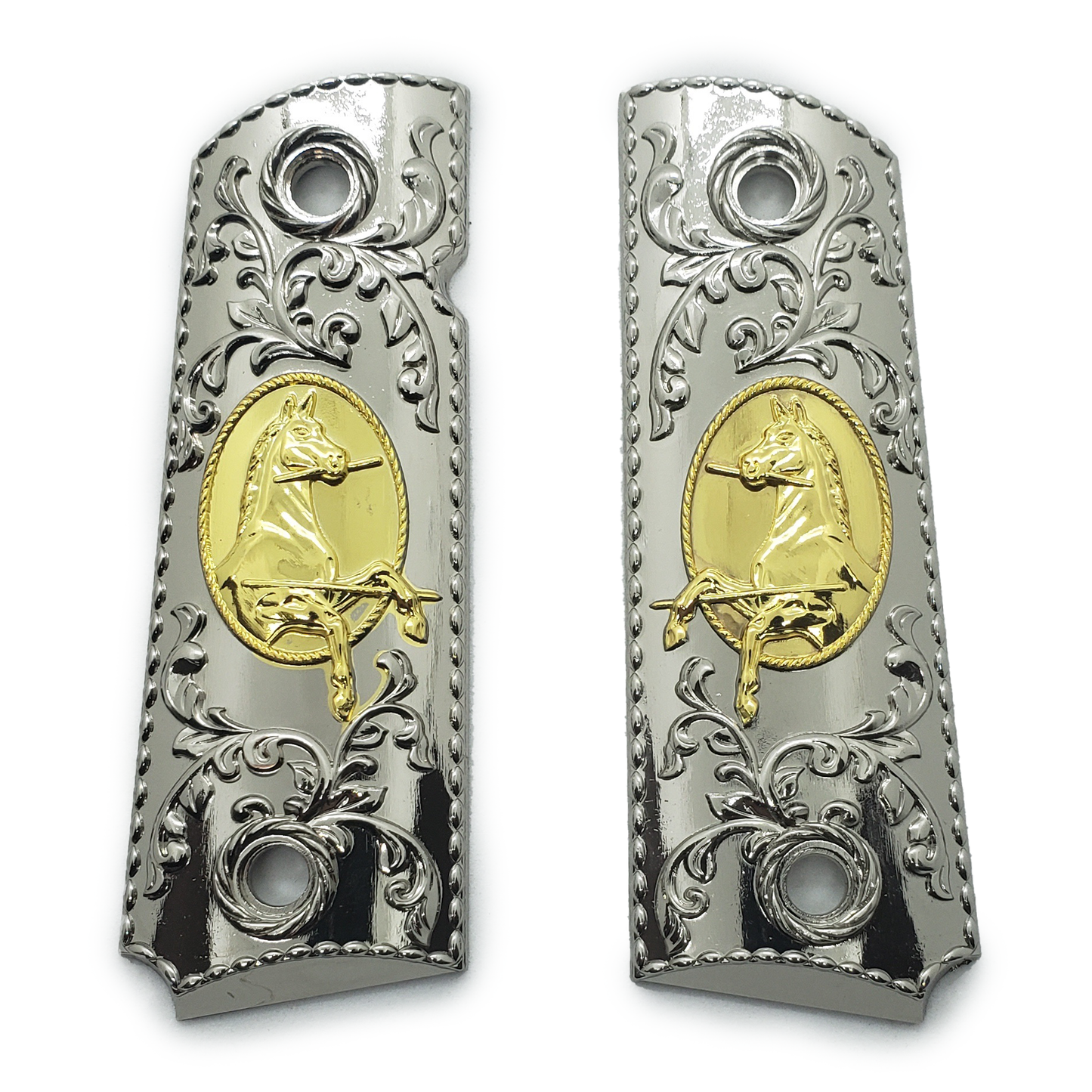 1911 FULL SIZE Rampant - Scroll Grips W Ambi Cut 2 TONES G-AR001