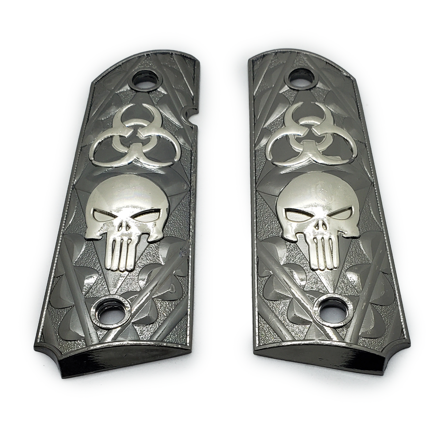 1911 FULL SIZE GRIPS Skull Ambi Cut Black Nickel