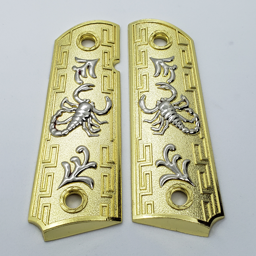 1911 SCORPION FULL SIZE GRIPS W AMBI CUT Gold/Nickel #T-T1022