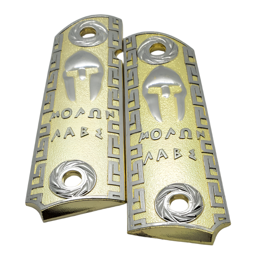 1911 COLT FULL SIZE GRIPS Spartan Black Gold & Nickel W AMBI CUT