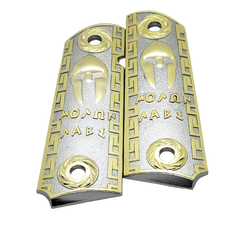 1911 COLT FULL SIZE GRIPS Spartan Black Gold & Nickel W AMBI CUT