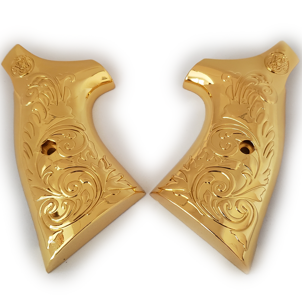 Custom Smith & Wesson Scroll Metal Grips - K-Frame Square Butt Gold