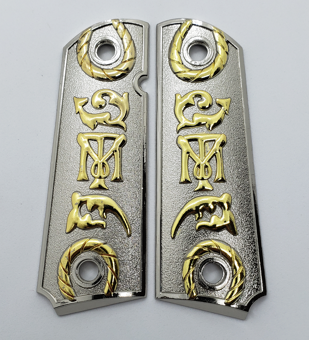 1911 TM FULL SIZE GRIPS W AMBI CUT Silver-Gold #T-T1468