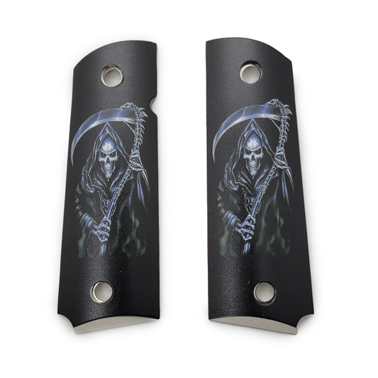 1911 FULL SIZE Art Metal Grips Grim Reaper Nickel #T-GR122