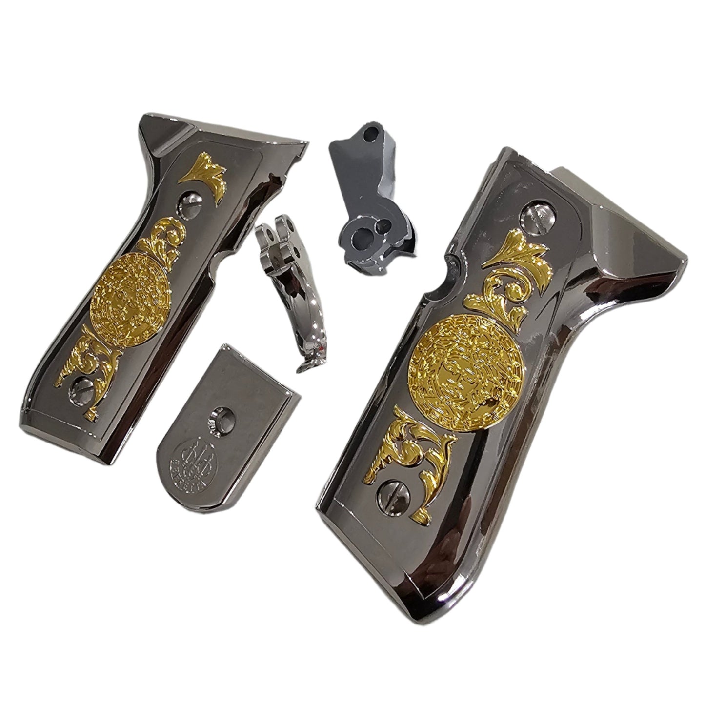 Combo Beretta 92F Metal Grips and Parts Beretta 92F, 92FS, M9, 96 Models Nickel