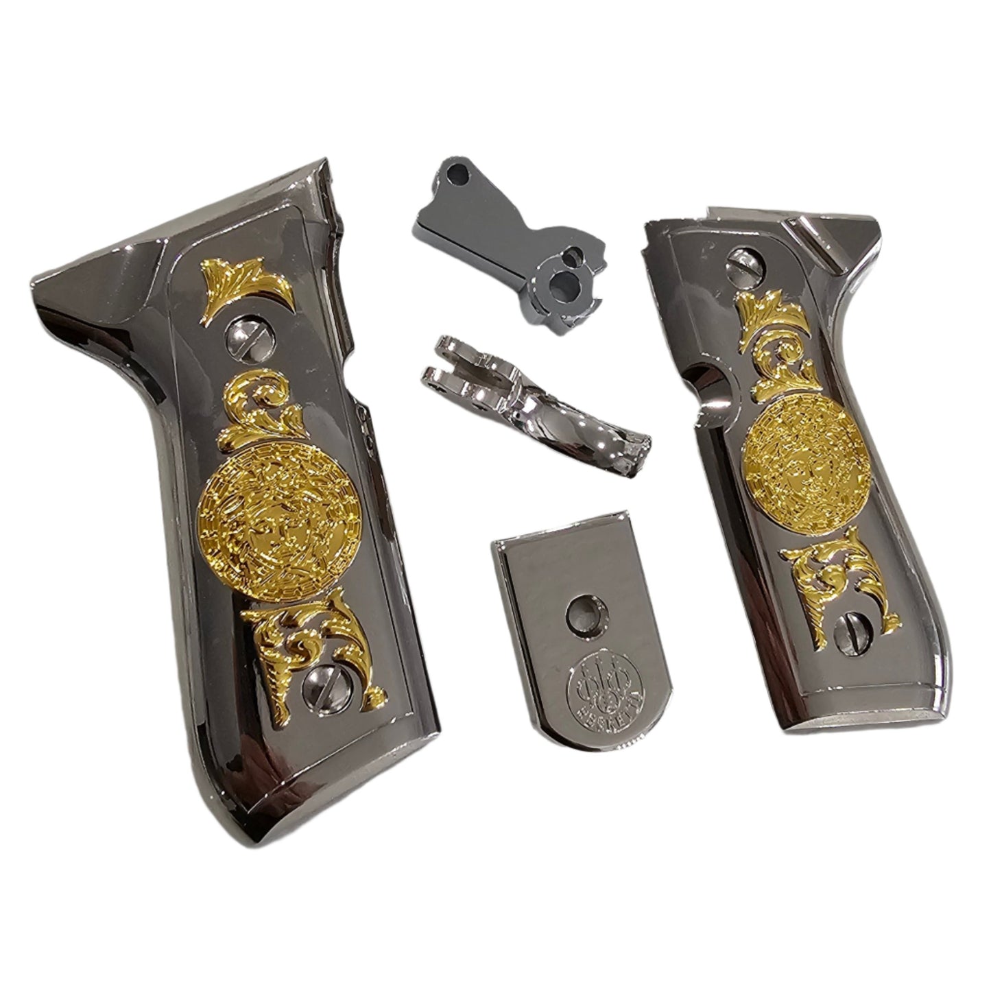 Combo Beretta 92F Metal Grips and Parts Beretta 92F, 92FS, M9, 96 Models Nickel