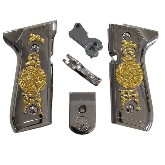Combo Beretta 92F Metal Grips and Parts Beretta 92F, 92FS, M9, 96 Models Nickel