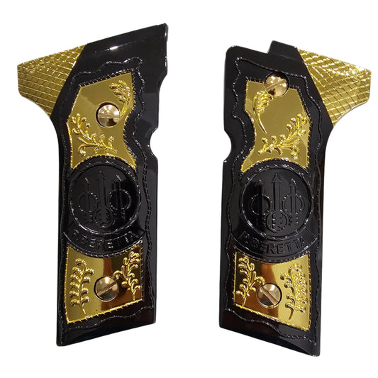 Beretta 92X, M9A3, M9A4 Grips Beretta Metal Grips Black Gold Plated Grips + Screws
