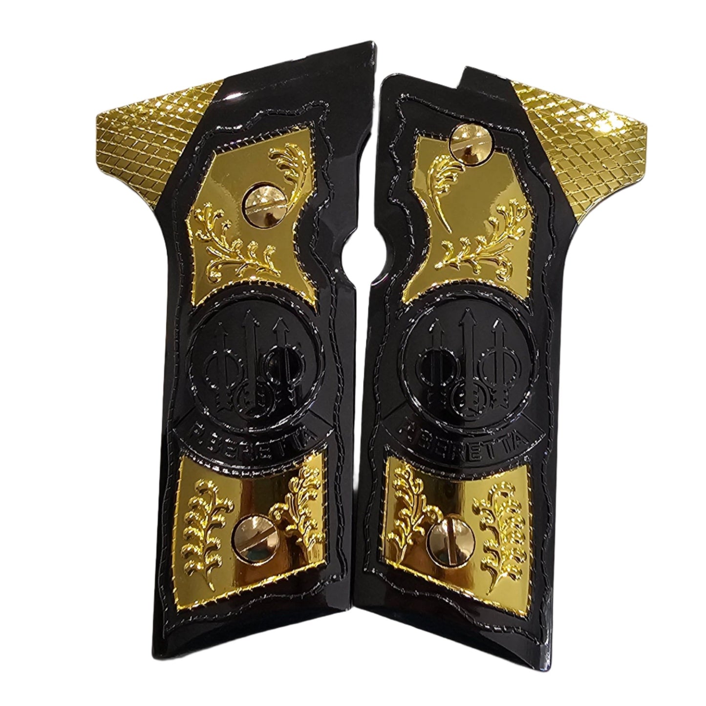 Beretta 92X, M9A3, M9A4 Grips Beretta Metal Grips Black Gold Plated Grips + Screws