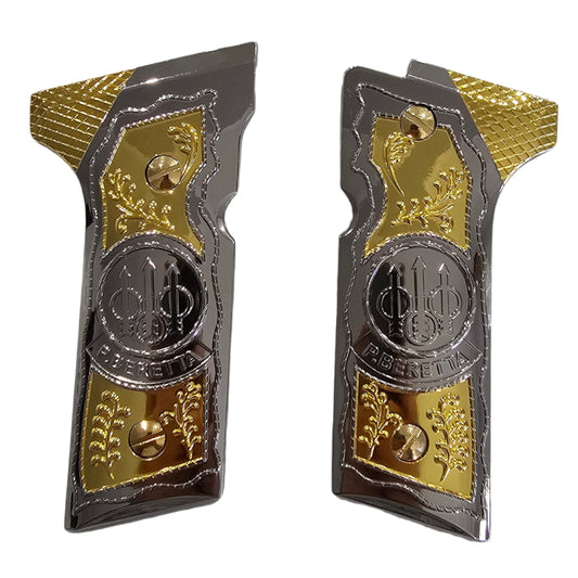 Beretta 92X, M9A3, M9A4 Grips Beretta Metal Grips Nickel Gold Plated Grips + Screws