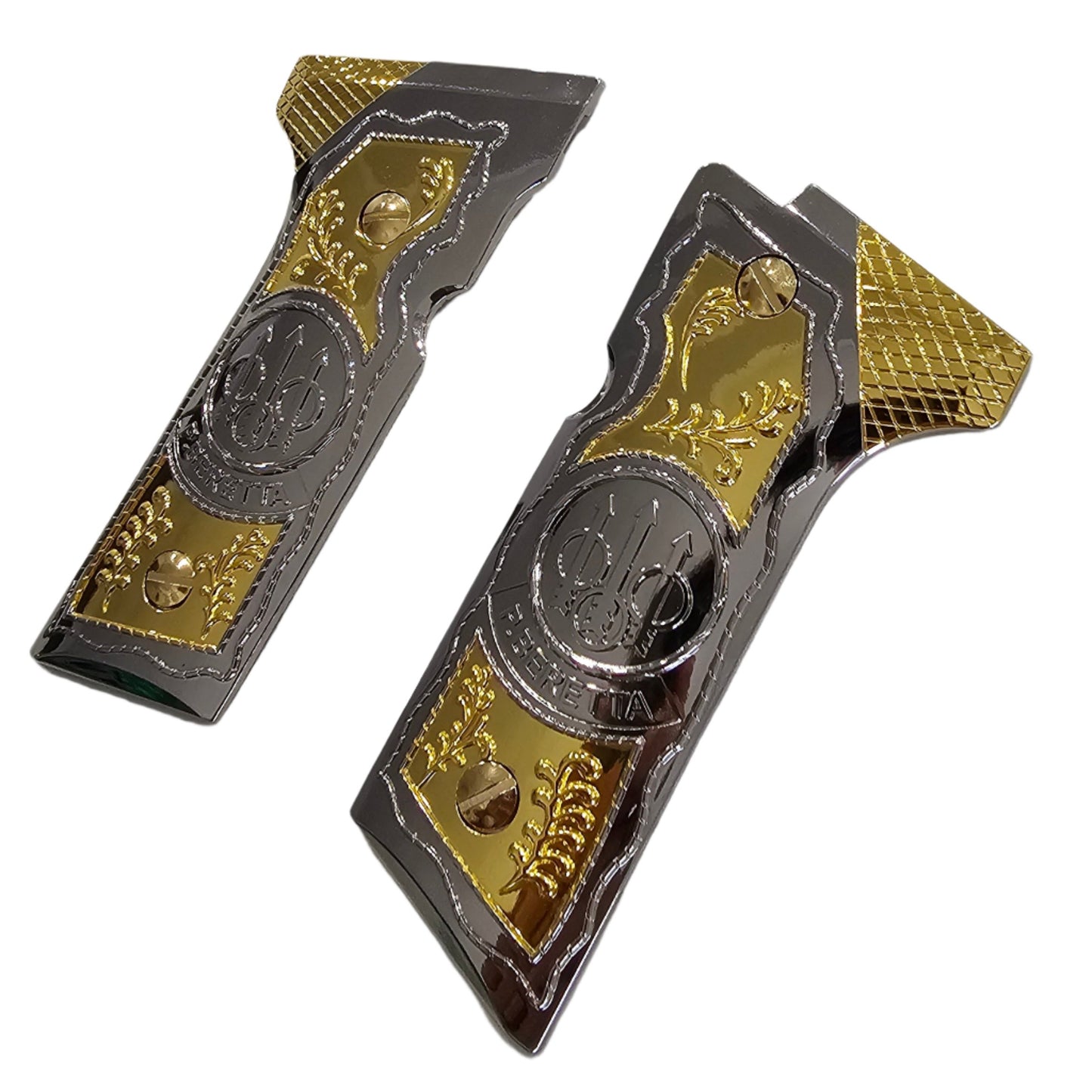 Beretta 92X, M9A3, M9A4 Grips Beretta Metal Grips Nickel Gold Plated Grips + Screws