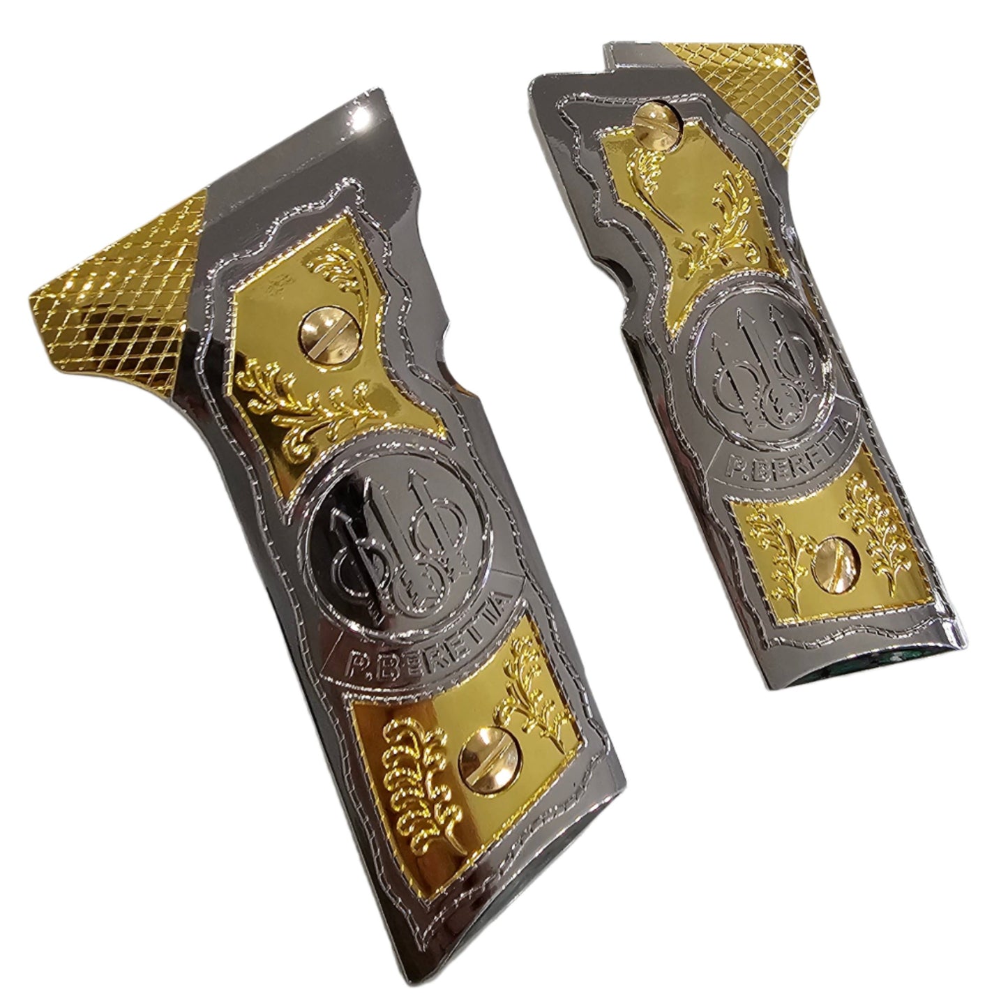 Beretta 92X, M9A3, M9A4 Grips Beretta Metal Grips Nickel Gold Plated Grips + Screws