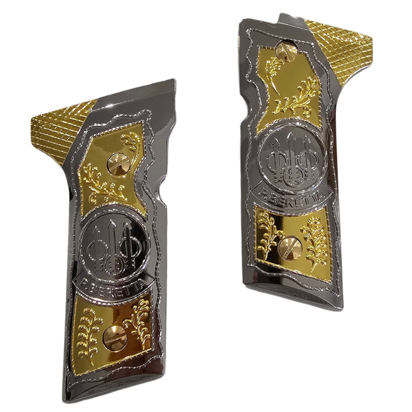 Beretta 92X, M9A3, M9A4 Grips Beretta Metal Grips Nickel Gold Plated Grips + Screws