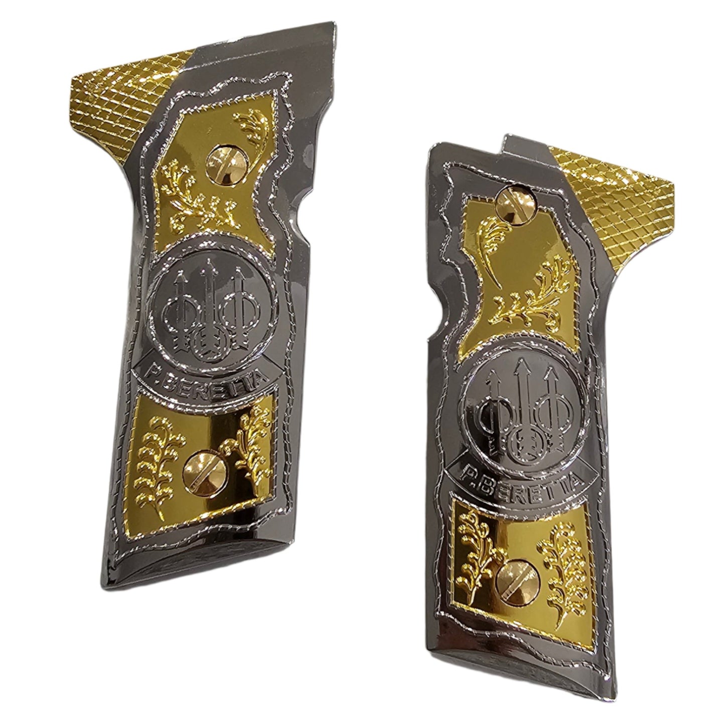 Beretta 92X, M9A3, M9A4 Grips Beretta Metal Grips Nickel Gold Plated Grips + Screws