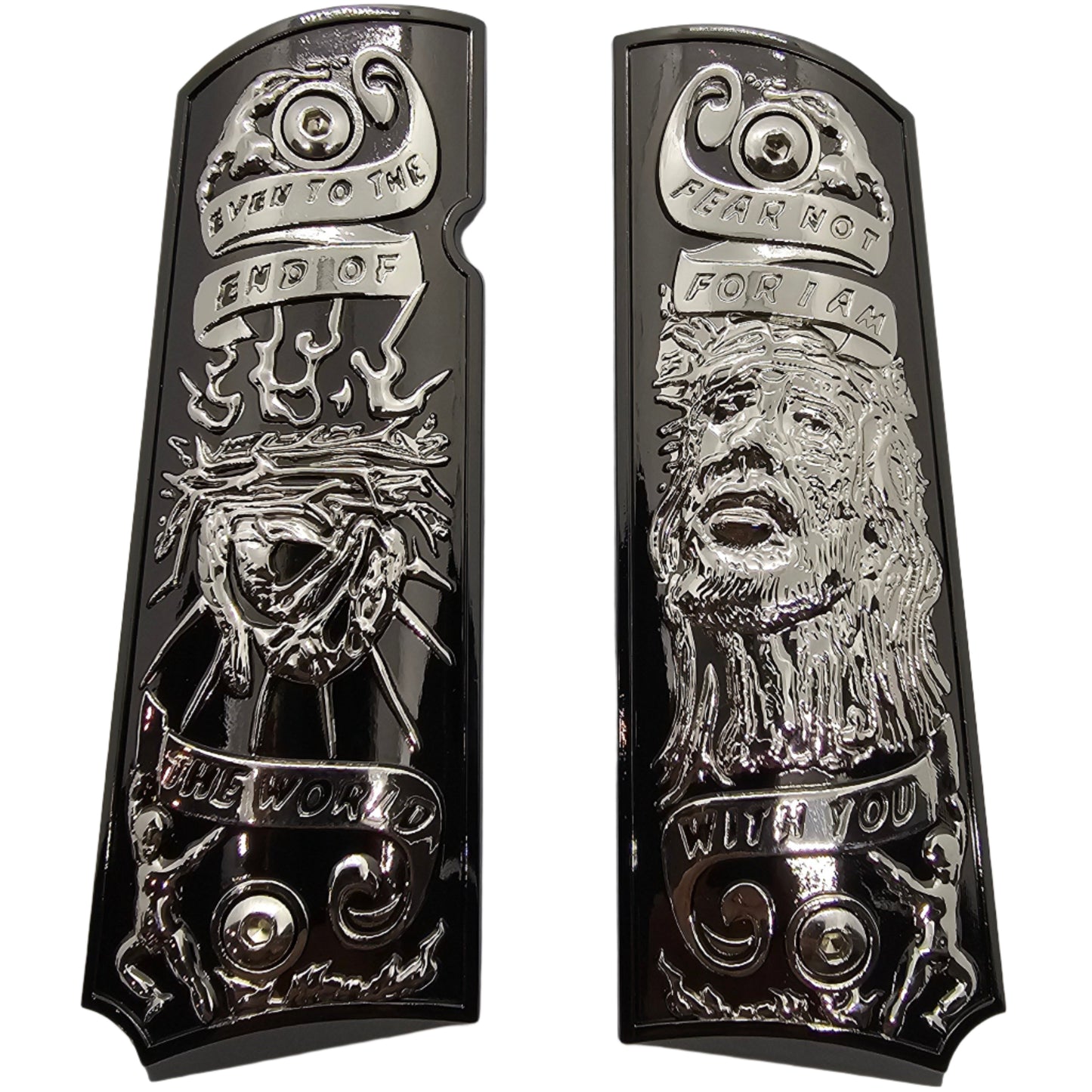 1911 Full Size Metal Grips – Jesus & Crown of Thorns Design – Ambi Cut + Screws