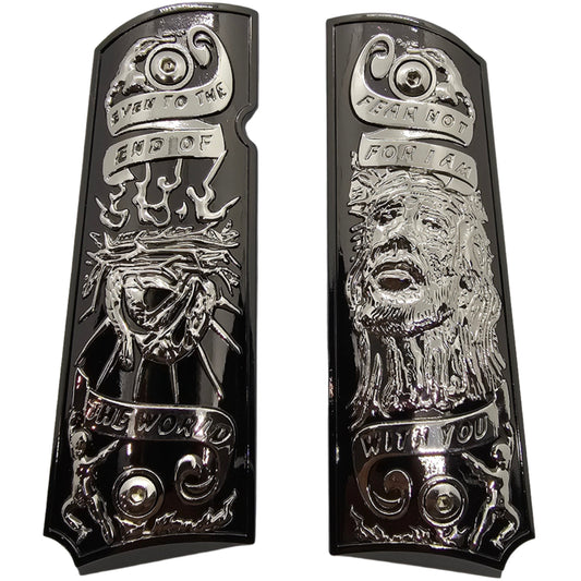 1911 Full Size Metal Grips – Jesus & Crown of Thorns Design – Ambi Cut + Screws
