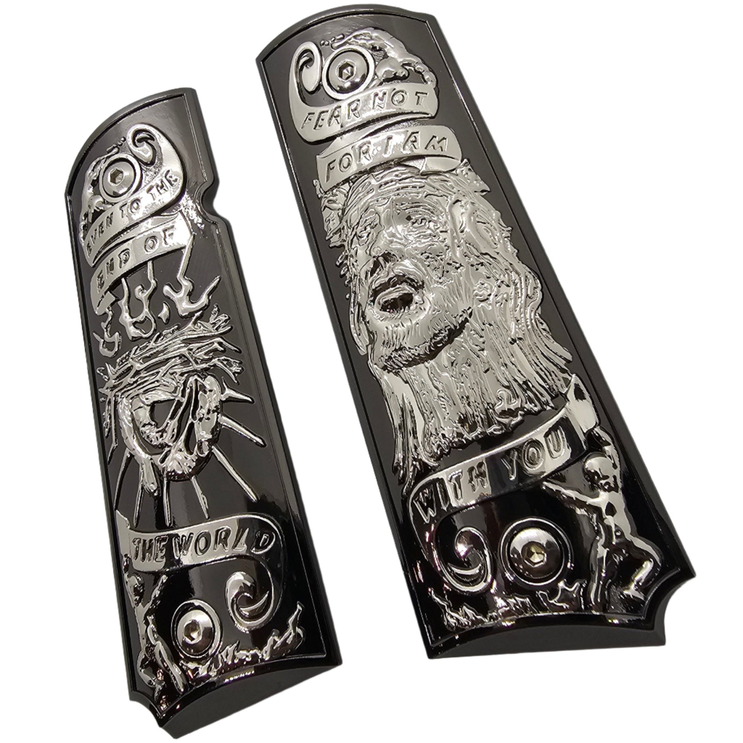 1911 Full Size Metal Grips – Jesus & Crown of Thorns Design – Ambi Cut + Screws