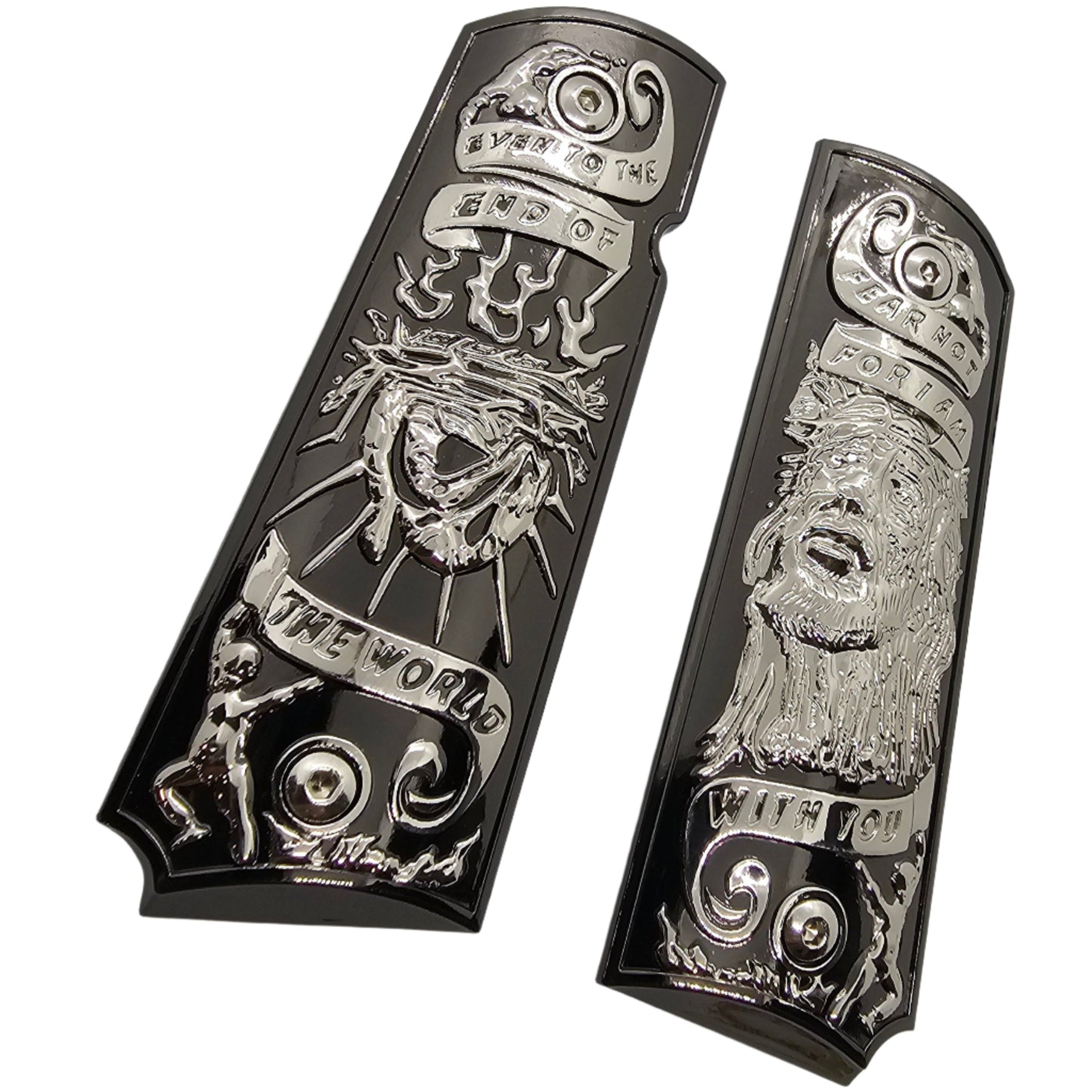 1911 Full Size Metal Grips – Jesus & Crown of Thorns Design – Ambi Cut + Screws
