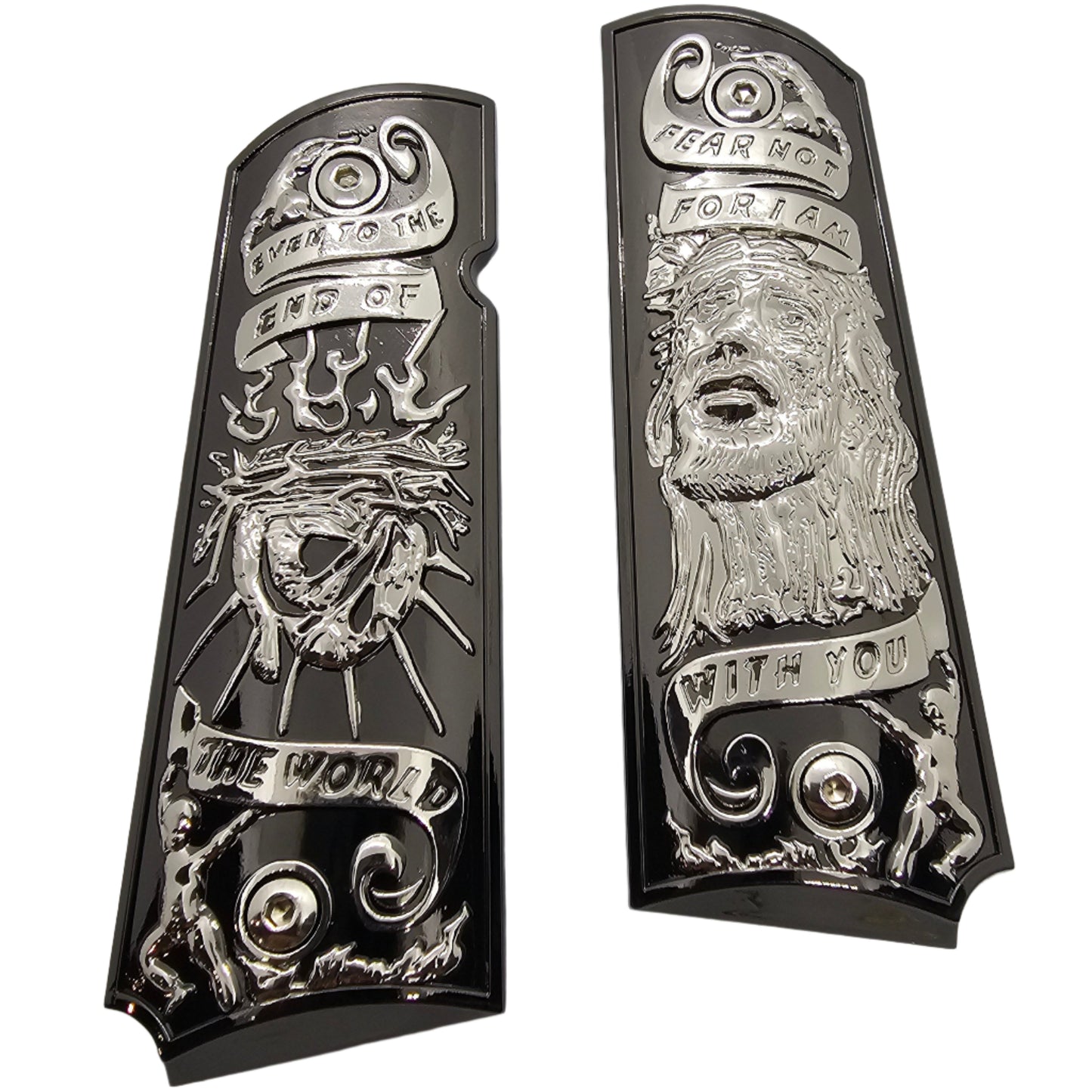 1911 Full Size Metal Grips – Jesus & Crown of Thorns Design – Ambi Cut + Screws