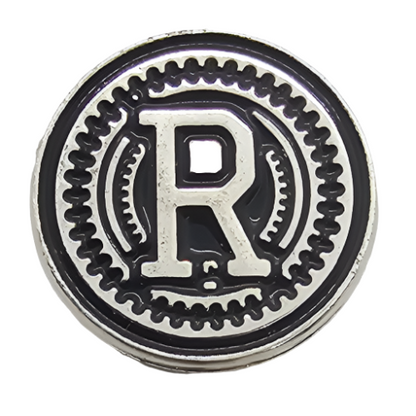 2 x Letters R GRIP MEDALLIONS Real Silver Plated 13 MM