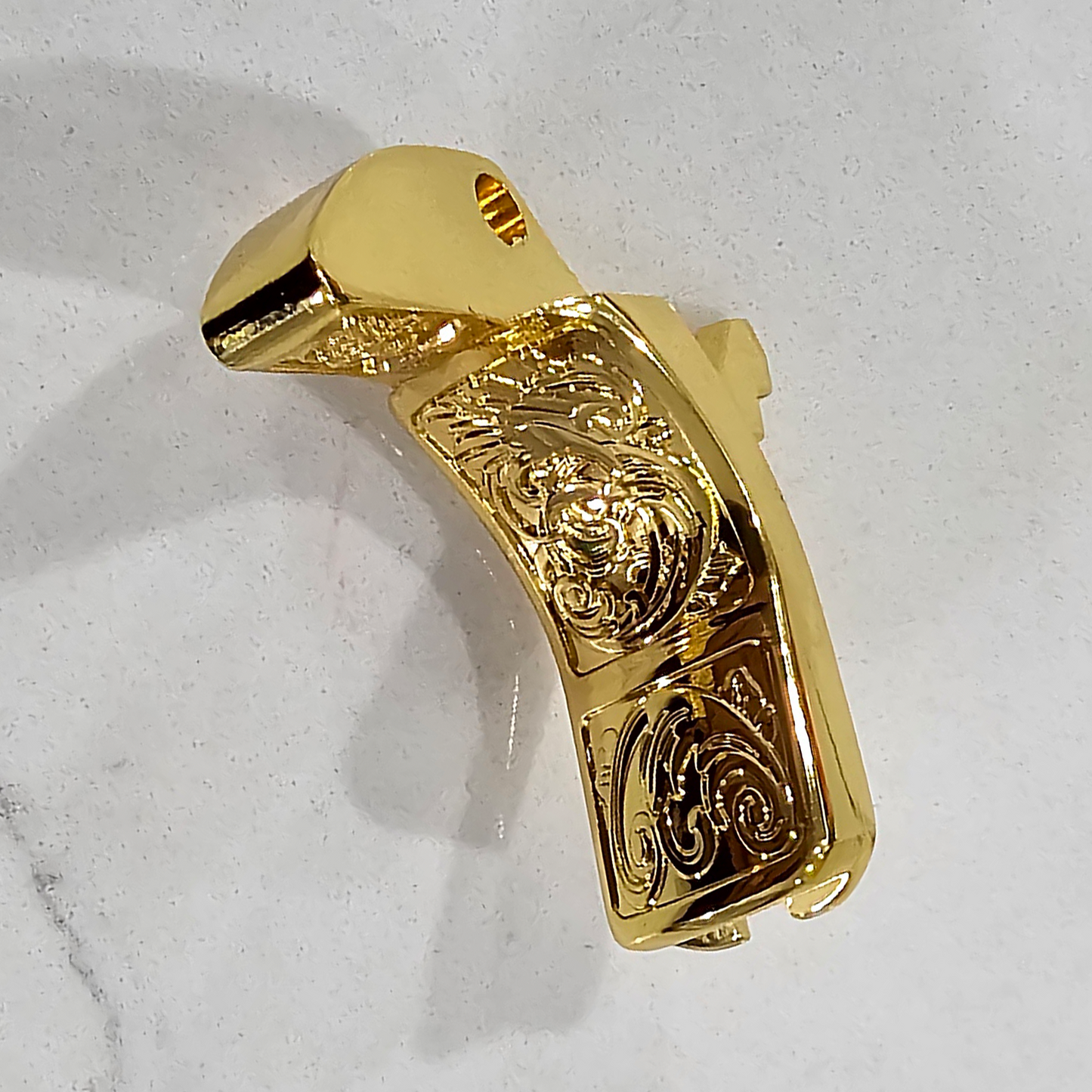 Scroll Design 1911 grip safety full size beavertail polished real 24k gold plated .25 Radius