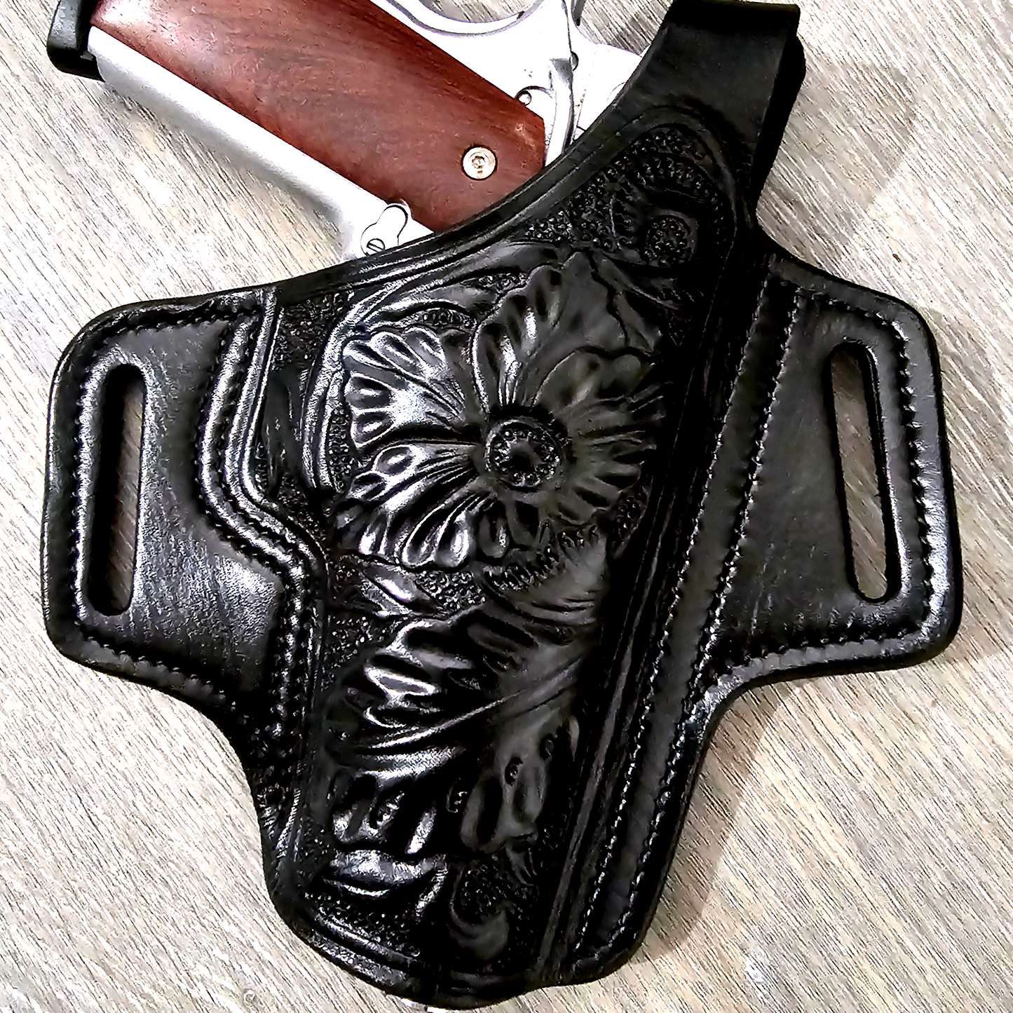 Leather Gun Holster Hand Engraved