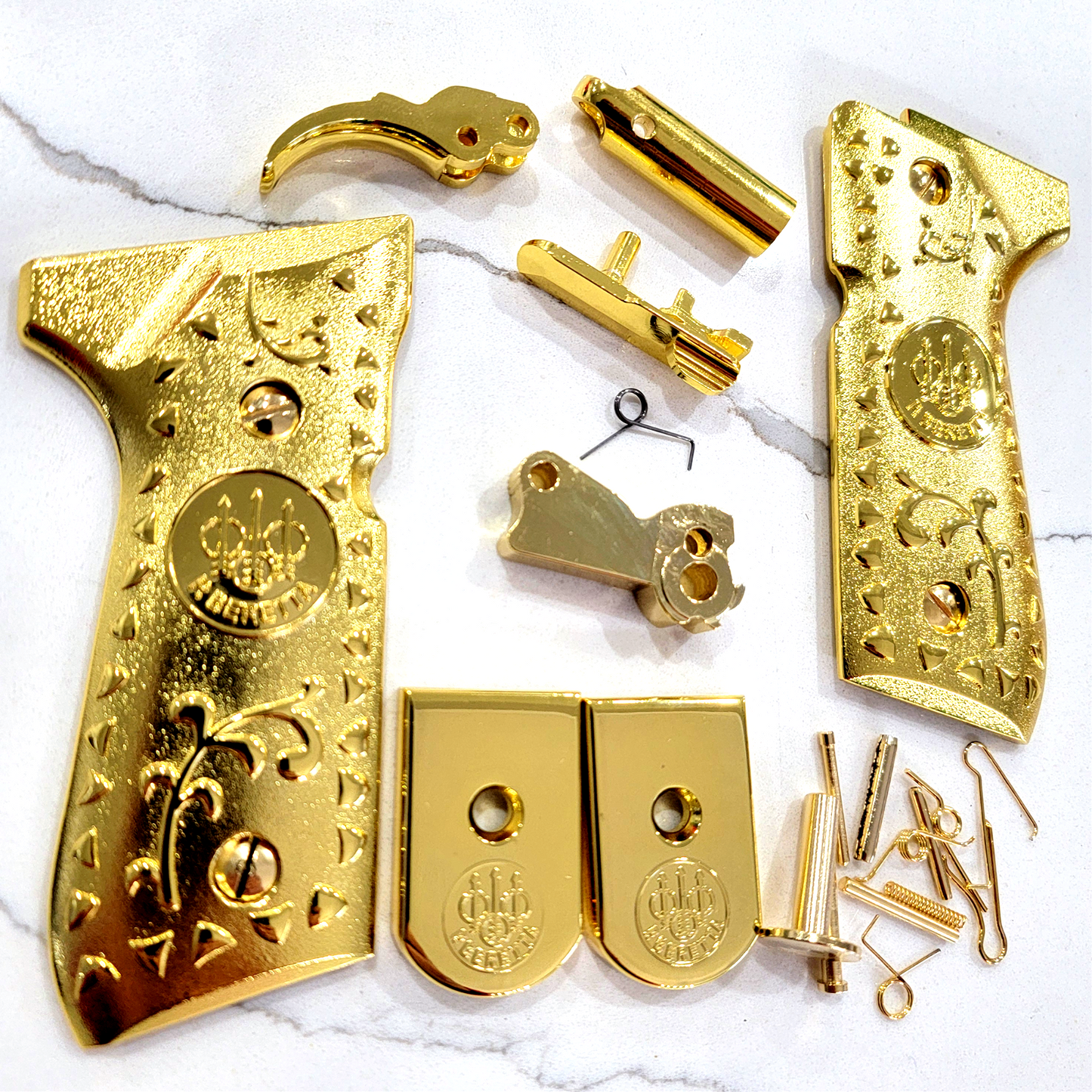 Beretta 92/96 Parts Grips, hammer Trigger slide stop, Pins Screws, Plates, Gold