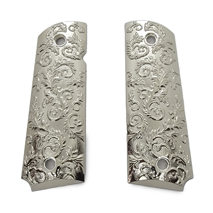 1911 GRIPS FULL SIZE - Metal - Scroll Design W Ambi Safety Nickel #T-SC02