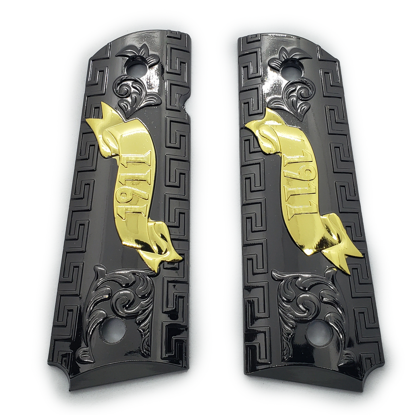 1911 Full Size Metal Grips Nickel Gold #T-T1911-3