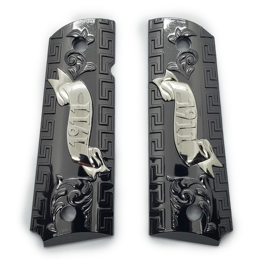 1911 Full Size Metal Grips Black Nickel #T-T1911-1