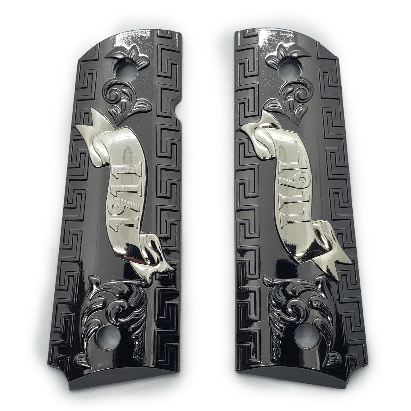 1911 Full Size Metal Grips Nickel Gold #T-T1911-3