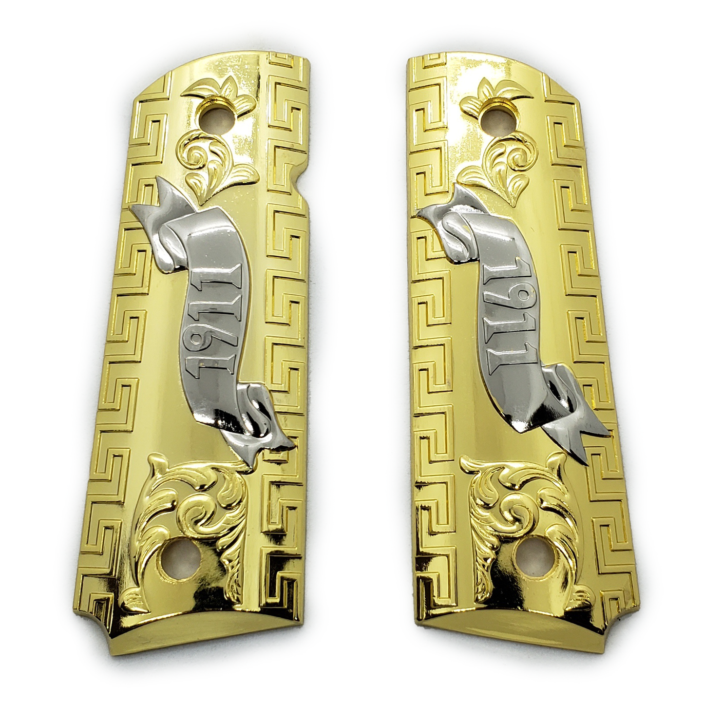 1911 Full Size Metal Grips Nickel Gold #T-T1911-3
