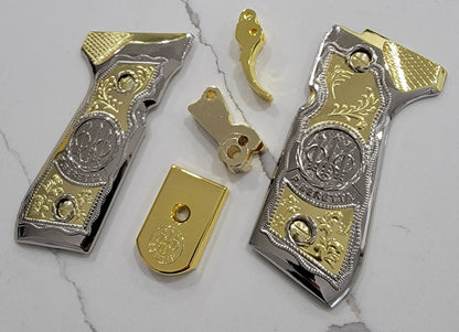 Combo Beretta Trigger 92F Metal Grips Beretta 92F, 92FS, M9, 96 Models Gold Nickel