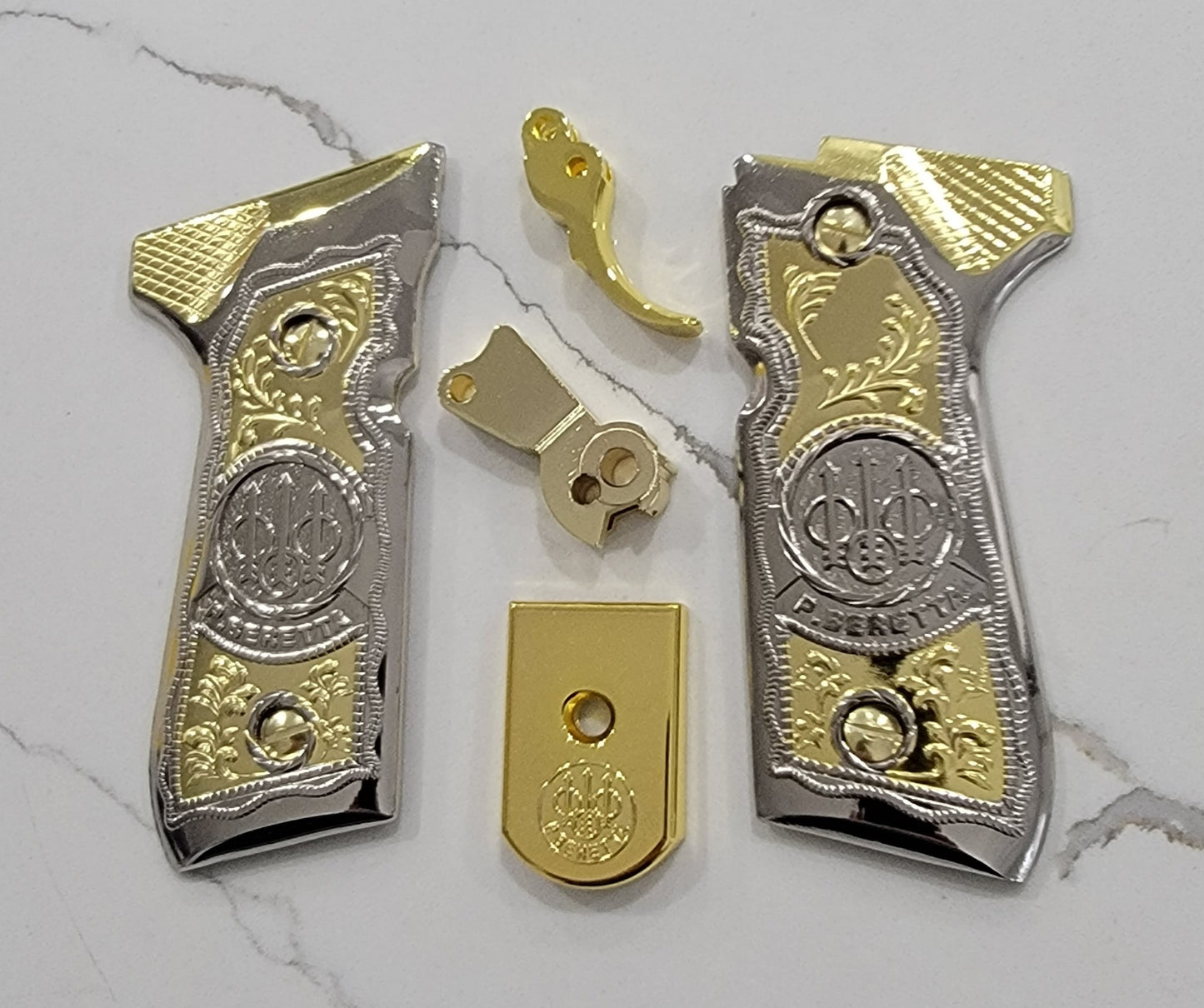 Combo Beretta Trigger 92F Metal Grips Beretta 92F, 92FS, M9, 96 Models Gold Nickel